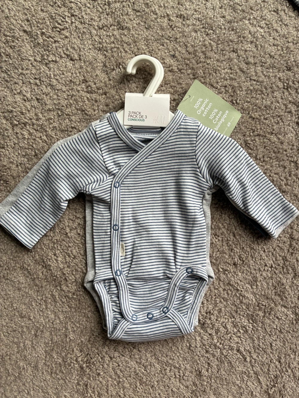 H&M 3 Pack Wrap Over Bodysuit in Organic Cotton